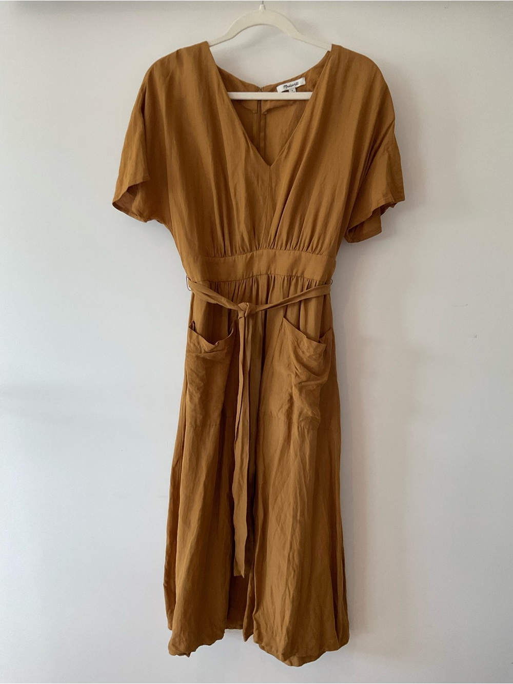 Madewell Linen Blend Tie Waist Midi Dress Size 8